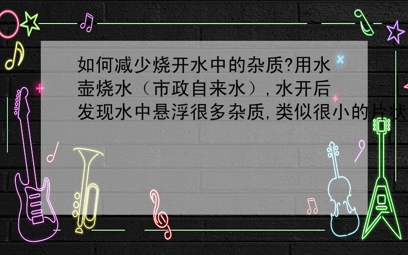 如何减少烧开水中的杂质?用水壶烧水（市政自来水）,水开后发现水中悬浮很多杂质,类似很小的片状或丝状的,向着光看还有些亮,水面还会有漂浮的物质.这些东西很让人心里讨厌的,尤其想给