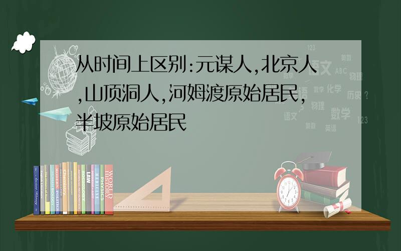 从时间上区别:元谋人,北京人,山顶洞人,河姆渡原始居民,半坡原始居民