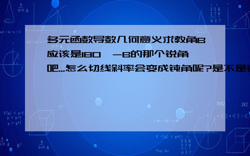 多元函数导数几何意义求教角B应该是180°-B的那个锐角吧...怎么切线斜率会变成钝角呢?是不是错了?