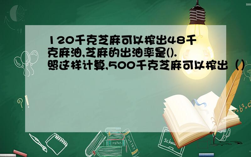 120千克芝麻可以榨出48千克麻油,芝麻的出油率是().照这样计算,500千克芝麻可以榨出（）千克麻油,要榨出5﻿00千克麻油需要（）千克芝麻