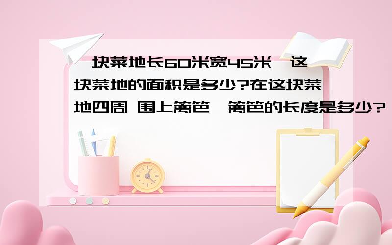 一块菜地长60米宽45米,这块菜地的面积是多少?在这块菜地四周 围上篱笆,篱笆的长度是多少?