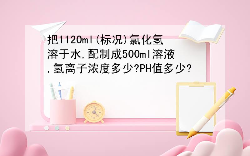 把1120ml(标况)氯化氢溶于水,配制成500ml溶液,氢离子浓度多少?PH值多少?