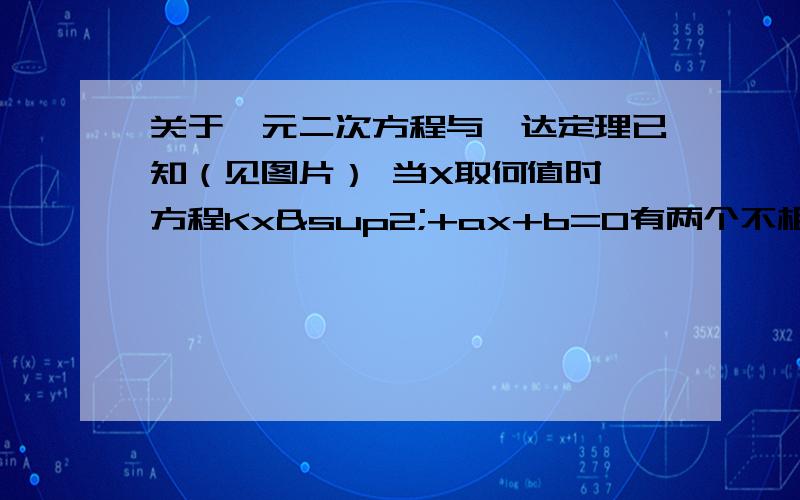 关于一元二次方程与韦达定理已知（见图片） 当X取何值时,方程Kx²+ax+b=0有两个不相等的实数根?