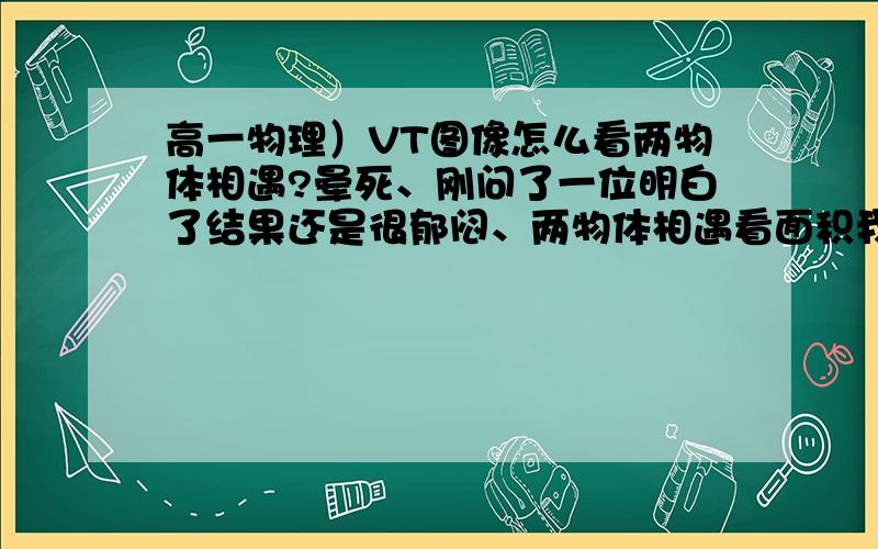 高一物理）VT图像怎么看两物体相遇?晕死、刚问了一位明白了结果还是很郁闷、两物体相遇看面积我知道、那么有没有规定一定要是两物体在同一时刻所围成的两个面积相等才行?如果是这样