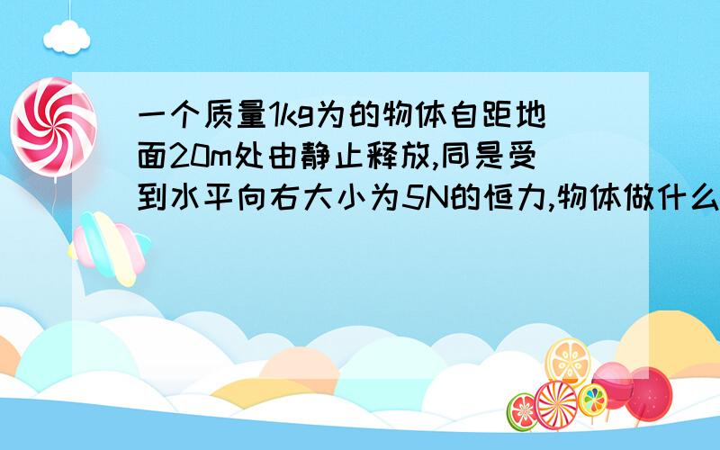 一个质量1kg为的物体自距地面20m处由静止释放,同是受到水平向右大小为5N的恒力,物体做什么运动经过多少时间落地,物体从释放到落地的位移?