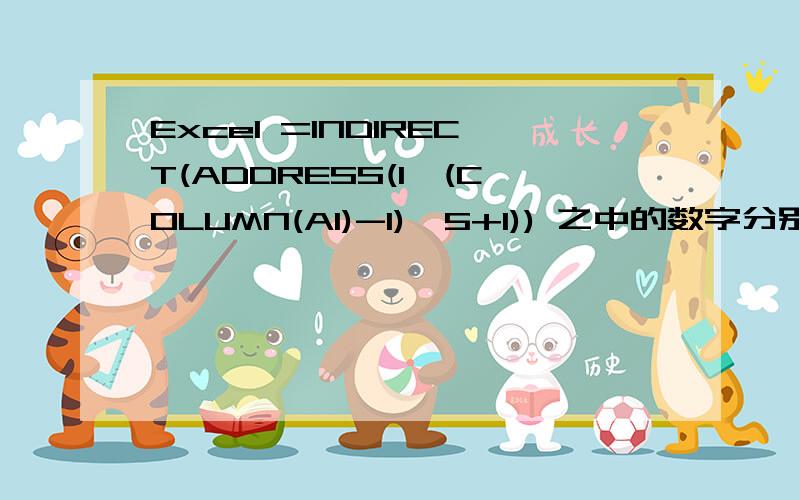 Excel =INDIRECT(ADDRESS(1,(COLUMN(A1)-1)*5+1)) 之中的数字分别代表什么?