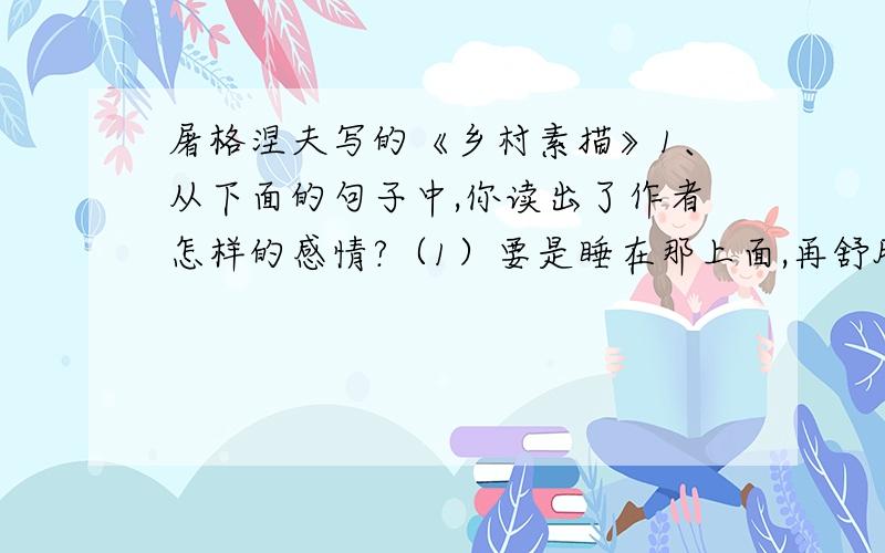 屠格涅夫写的《乡村素描》1、从下面的句子中,你读出了作者怎样的感情?（1）要是睡在那上面,再舒服不过了!(2)六月的最后一天,周围一望无垠的俄罗斯啊--我的故乡.