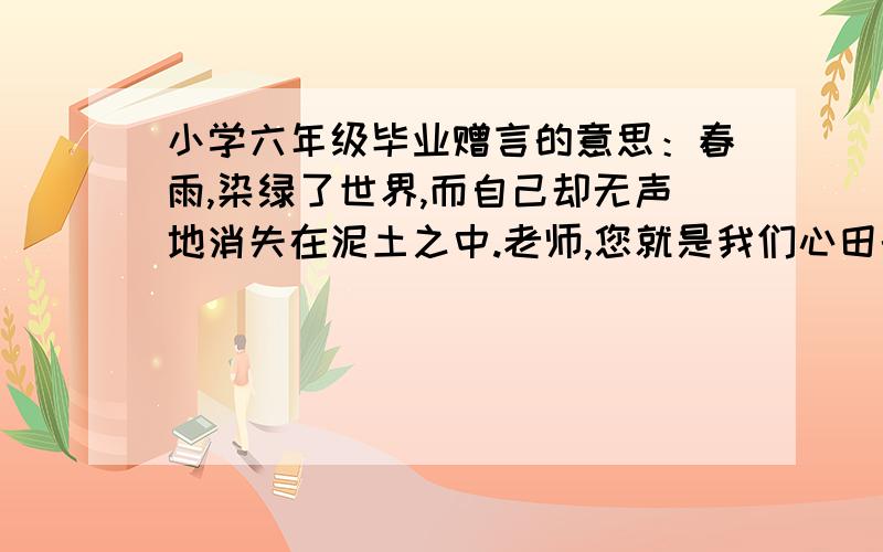 小学六年级毕业赠言的意思：春雨,染绿了世界,而自己却无声地消失在泥土之中.老师,您就是我们心田的春老师,当理您六年的.,后面的所有.9点以前加10分是这句话的意思!