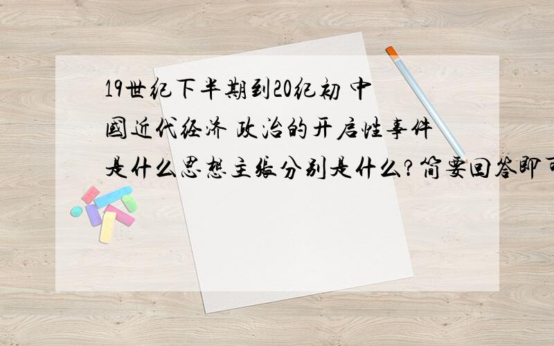 19世纪下半期到20纪初 中国近代经济 政治的开启性事件是什么思想主张分别是什么?简要回答即可