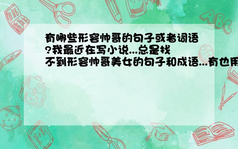 有哪些形容帅哥的句子或者词语?我最近在写小说...总是找不到形容帅哥美女的句子和成语...有也用的的不恰当..希望大家带我找找..谢谢诶啦..