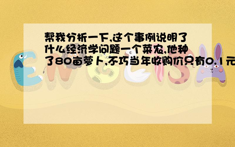 帮我分析一下,这个事例说明了什么经济学问题一个菜农,他种了80亩萝卜,不巧当年收购价只有0.1元,非常低,如果收起来需要至少10人,每人50元一天的工作费,这样算下来卖掉全部萝卜也会亏本,