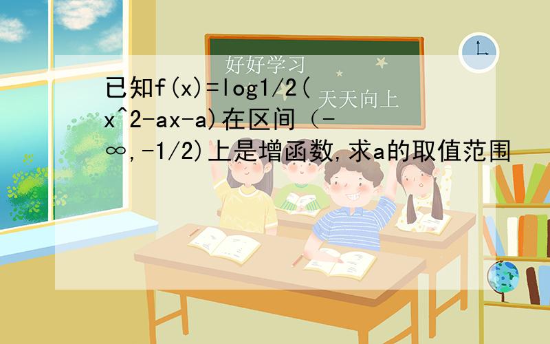 已知f(x)=log1/2(x^2-ax-a)在区间（-∞,-1/2)上是增函数,求a的取值范围