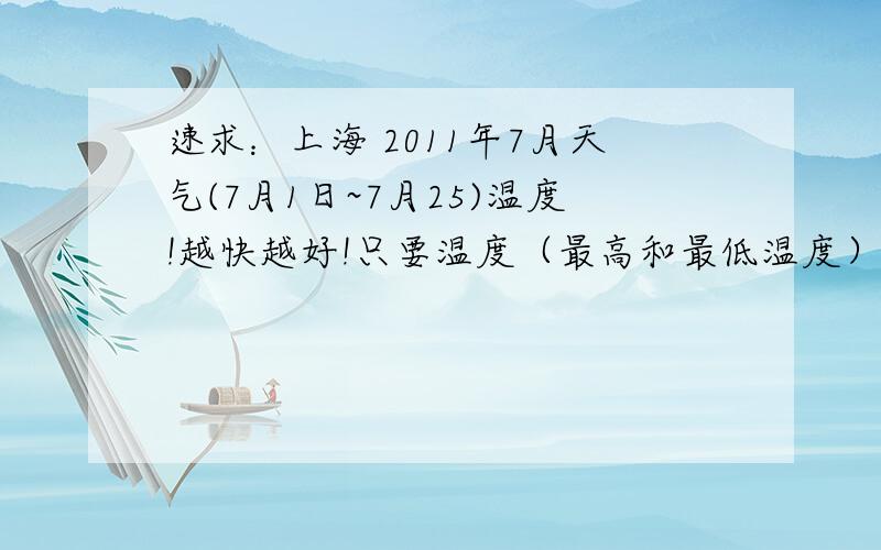 速求：上海 2011年7月天气(7月1日~7月25)温度!越快越好!只要温度（最高和最低温度）!