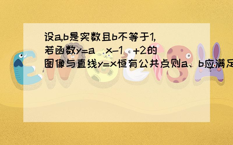 设a,b是实数且b不等于1,若函数y=a|x-1|+2的图像与直线y=x恒有公共点则a、b应满足的条件为?错了 是y=a|x-1|+b