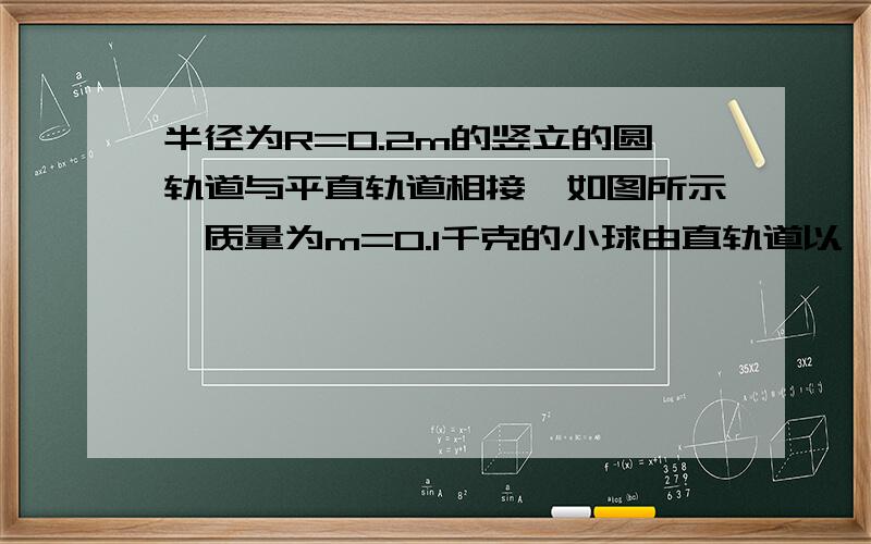 半径为R=0.2m的竖立的圆轨道与平直轨道相接,如图所示,质量为m=0.1千克的小球由直轨道以一定初速%半径为R=0.2m的竖立的圆轨道与平直轨道相接,如图所示,质量为m=0.1千克的小球由直轨道以一定