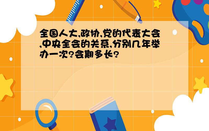 全国人大,政协,党的代表大会,中央全会的关系,分别几年举办一次?会期多长?