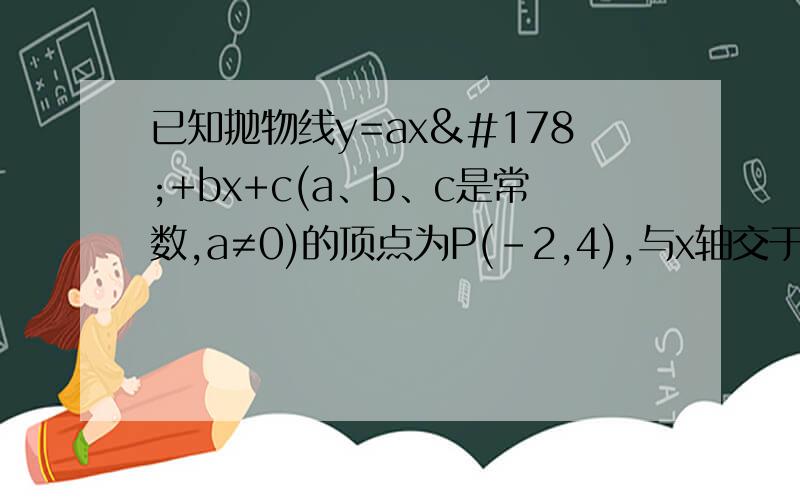 已知抛物线y=ax²+bx+c(a、b、c是常数,a≠0)的顶点为P(-2,4),与x轴交于A、B两点,且△PAB的面积为8,求这条抛物线的表达式【详细过程】