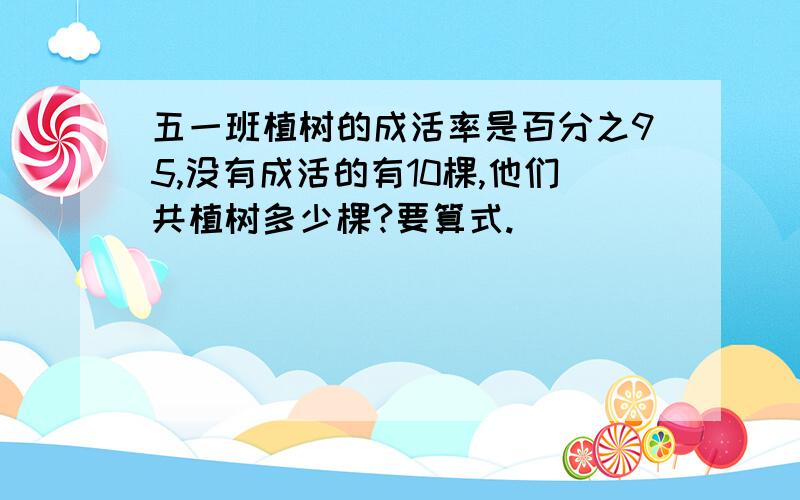 五一班植树的成活率是百分之95,没有成活的有10棵,他们共植树多少棵?要算式.