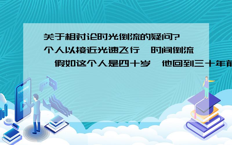 关于相对论时光倒流的疑问?一个人以接近光速飞行,时间倒流,假如这个人是四十岁,他回到三十年前,看到他十岁的自已,他如果要改变他自已以后的生活规迹,假如他改变了,那他现在的结果就