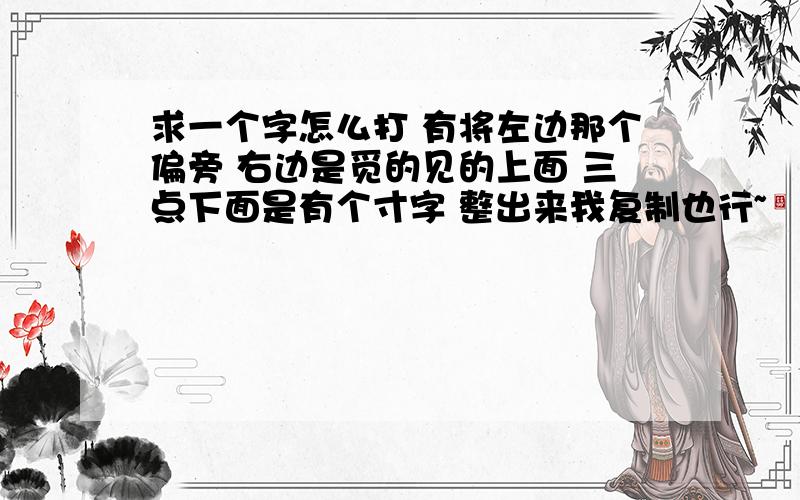 求一个字怎么打 有将左边那个偏旁 右边是觅的见的上面 三点下面是有个寸字 整出来我复制也行~