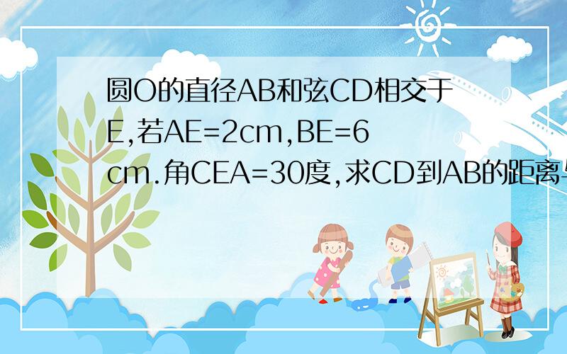 圆O的直径AB和弦CD相交于E,若AE=2cm,BE=6cm.角CEA=30度,求CD到AB的距离与D点到AB距离之比是C点到AB的距离。