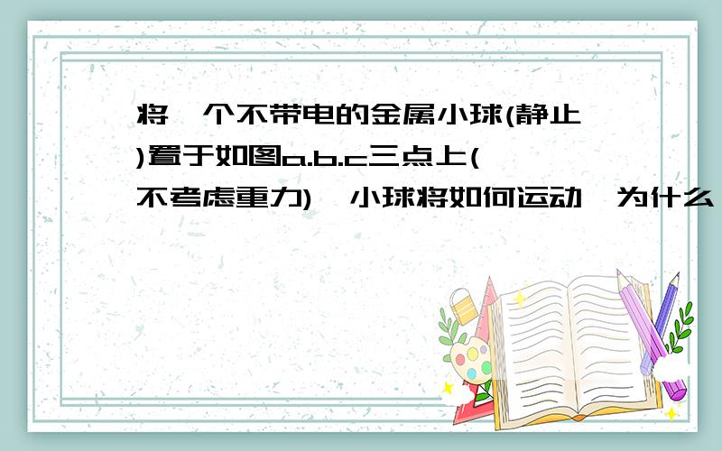 将一个不带电的金属小球(静止)置于如图a.b.c三点上(不考虑重力),小球将如何运动,为什么