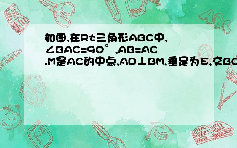 如图,在Rt三角形ABC中,∠BAC=90°,AB=AC.M是AC的中点,AD⊥BM,垂足为E,交BC于点DE,求证∠1=∠2