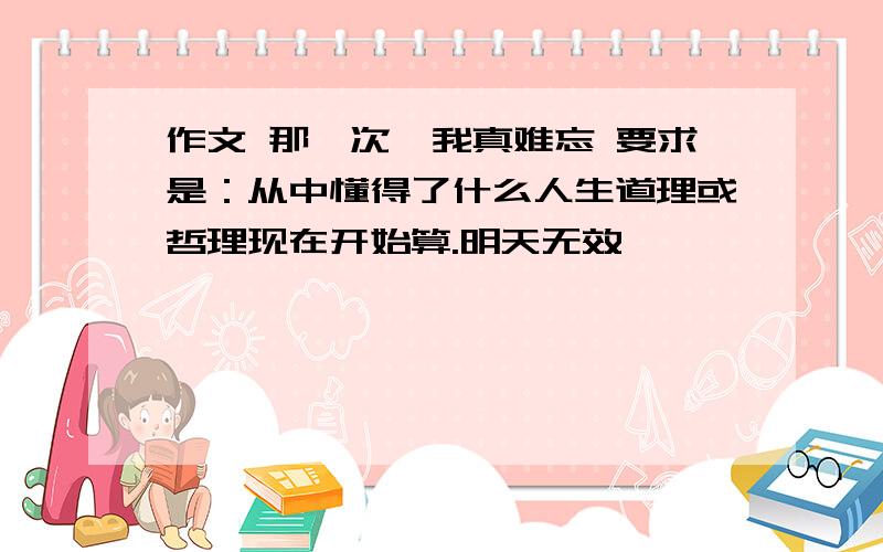 作文 那一次,我真难忘 要求是：从中懂得了什么人生道理或哲理现在开始算.明天无效