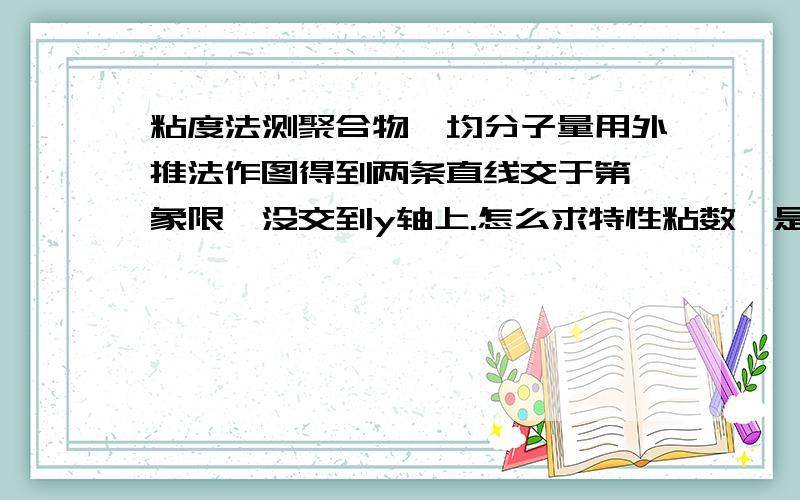 粘度法测聚合物黏均分子量用外推法作图得到两条直线交于第一象限,没交到y轴上.怎么求特性粘数,是取两条直线截距的平均数还是交点的纵坐标.