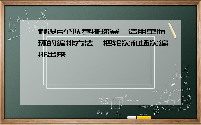 假设6个队参排球赛,请用单循环的编排方法,把轮次和场次编排出来