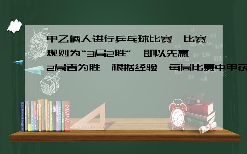 甲乙俩人进行乒乓球比赛,比赛规则为“3局2胜”,即以先赢2局者为胜,根据经验,每局比赛中甲获胜的概率为0.6,则本次比赛甲获胜的概率是多少?