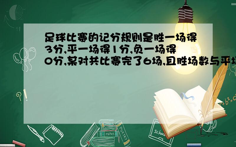 足球比赛的记分规则是胜一场得3分,平一场得1分,负一场得0分,某对共比赛完了6场,且胜场数与平场数的和等于负场数,若设该队胜x场,平y场,负z场,则可列方程组是?