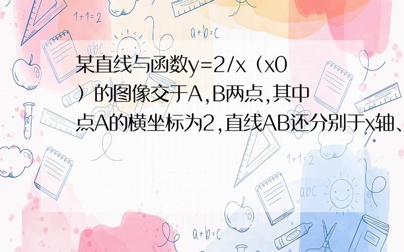 某直线与函数y=2/x（x0）的图像交于A,B两点,其中点A的横坐标为2,直线AB还分别于x轴、y轴交于C,D两点,且点A恰好把线段CD分成的两部分长度之比为1:3,求点B的坐标.