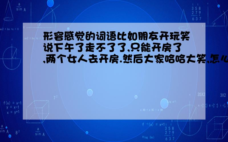 形容感觉的词语比如朋友开玩笑说下午了走不了了,只能开房了,两个女人去开房.然后大家哈哈大笑,怎么形容听到类似敏感词语么一些感觉阐述形容不出来.