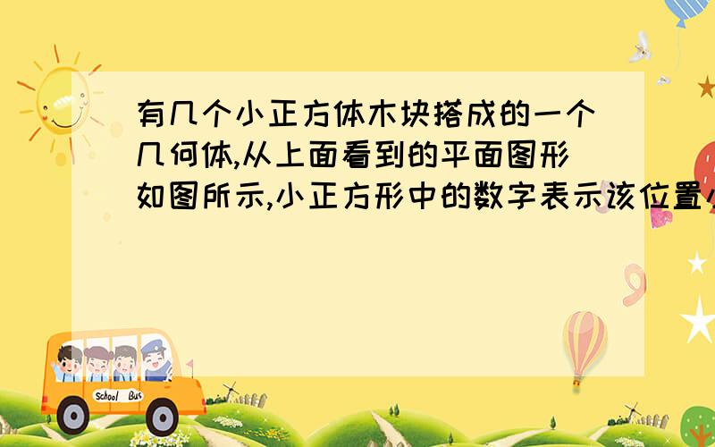 有几个小正方体木块搭成的一个几何体,从上面看到的平面图形如图所示,小正方形中的数字表示该位置小立方块的个数,根据这个条件你能画出几这个几何体的从正面和从左面看到的平面图形