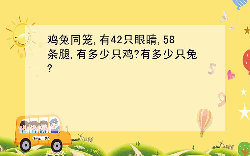 鸡兔同笼,有42只眼睛,58条腿,有多少只鸡?有多少只兔?