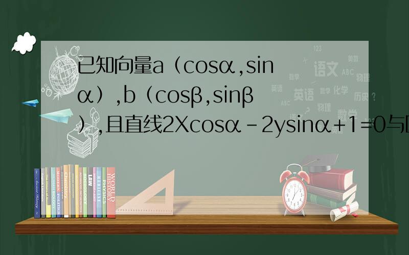 已知向量a（cosα,sinα）,b（cosβ,sinβ）,且直线2Xcosα-2ysinα+1=0与圆（x-cosβ）^2+（y+sinβ）^2=1相切,则向量a与b的夹角 为