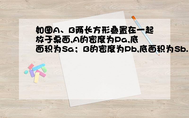 如图A、B两长方形叠置在一起放于桌面,A的密度为Pa,底面积为Sa；B的密度为Pb,底面积为Sb.若A对B的压强与B对桌面的压强恰好相等,则它们的高度之比ha：hb=?