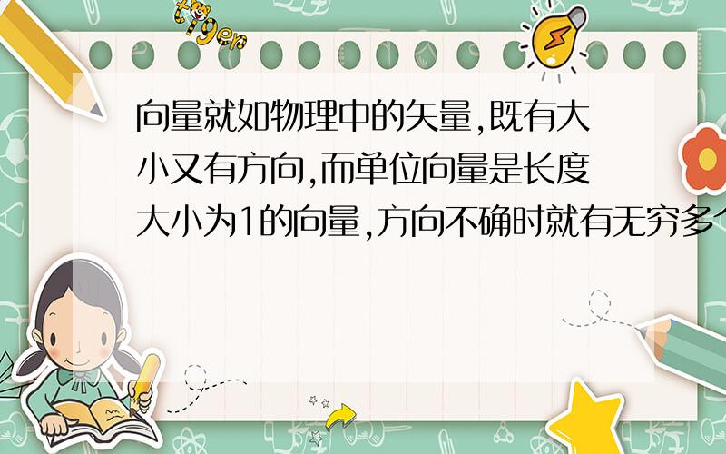 向量就如物理中的矢量,既有大小又有方向,而单位向量是长度大小为1的向量,方向不确时就有无穷多个.我的联想手机型号v608通话记录坏了,打电话来时,如果不接,过后无查得到是谁打来的,信息