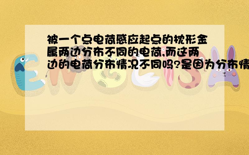 被一个点电荷感应起点的枕形金属两边分布不同的电荷,而这两边的电荷分布情况不同吗?是因为分布情况不同引起这金属不同两点处的电场不同吗?