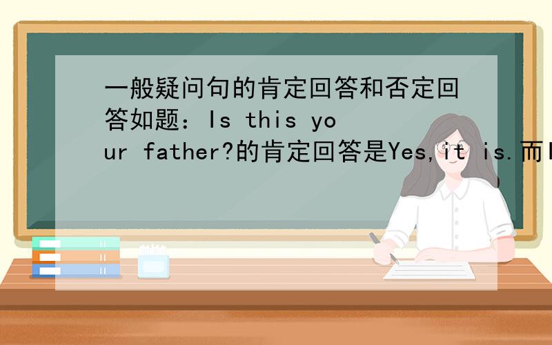 一般疑问句的肯定回答和否定回答如题：Is this your father?的肯定回答是Yes,it is.而Is Jeff your father?的肯定回答却是Yes,he is.