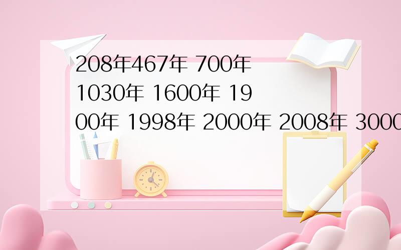 208年467年 700年 1030年 1600年 1900年 1998年 2000年 2008年 3000年中哪是平年哪是闰年