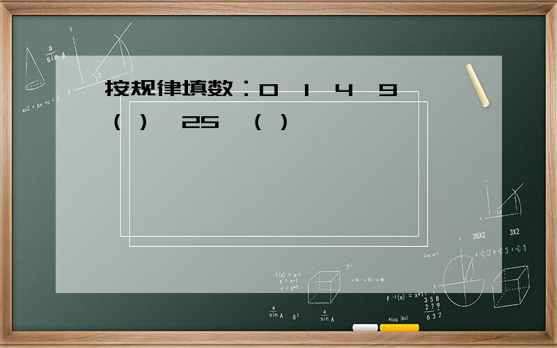 按规律填数：0,1,4,9,（）,25,（）