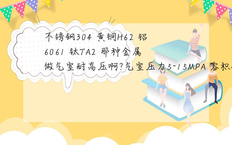 不锈钢304 黄铜H62 铝6061 钛TA2 那种金属做气室耐高压啊?气室压力5-15MPA 容积4CC就这几种材料 高手给个最好金属哈