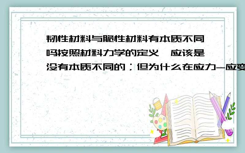 韧性材料与脆性材料有本质不同吗按照材料力学的定义,应该是没有本质不同的；但为什么在应力-应变实验中,曲线及断裂后有那么大不同