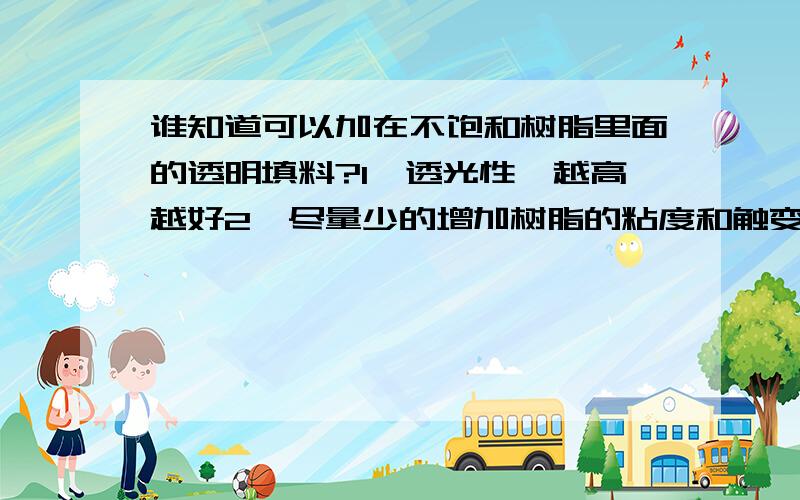 谁知道可以加在不饱和树脂里面的透明填料?1、透光性,越高越好2、尽量少的增加树脂的粘度和触变性