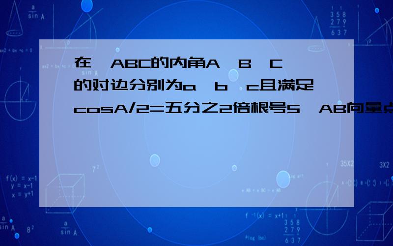 在△ABC的内角A,B,C,的对边分别为a,b,c且满足cosA/2=五分之2倍根号5,AB向量点乘AC向量等于3,（1）求△ABC的面积（2）若b+c=6,求a的值