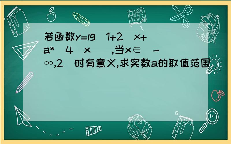 若函数y=lg[1+2^x+a*(4^x)],当x∈(-∞,2]时有意义,求实数a的取值范围