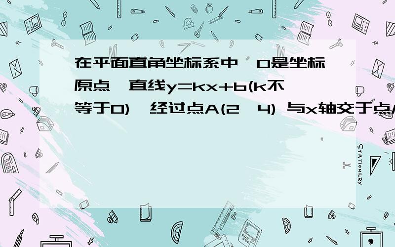 在平面直角坐标系中,O是坐标原点,直线y=kx+b(k不等于0),经过点A(2,4) 与x轴交于点M,与y轴交于点N,若OA的平方=AMxAN,则点M的坐标是