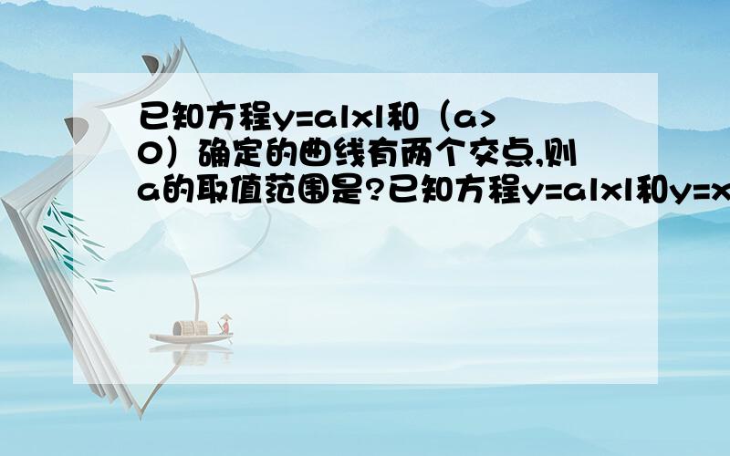 已知方程y=alxl和（a>0）确定的曲线有两个交点,则a的取值范围是?已知方程y=alxl和y=x+a（a>0）所确定的曲线有两个交点，则a的取值范围是？